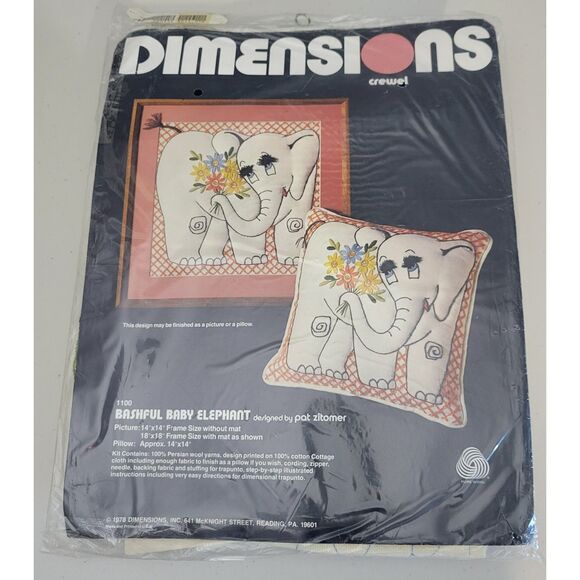 VTG 1978 Dimensions 1100 Bashful Baby Elephant designed by Pat‎ Zitomer Crewel - Picture 1 of 10